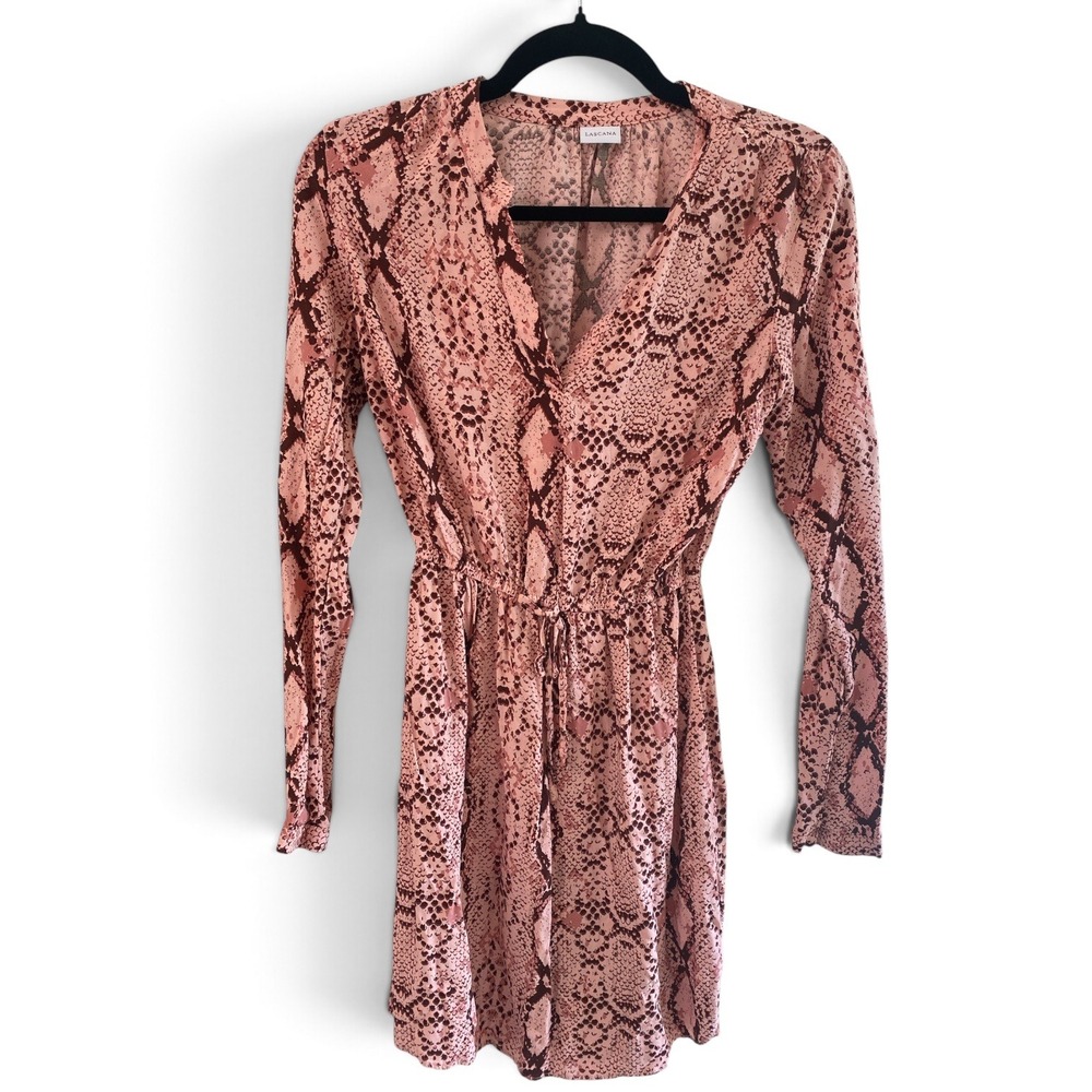 Lascana Pink Snakeskin Print V-Neck Elastic Waist Mini Dress Size 4 US 34 EUR